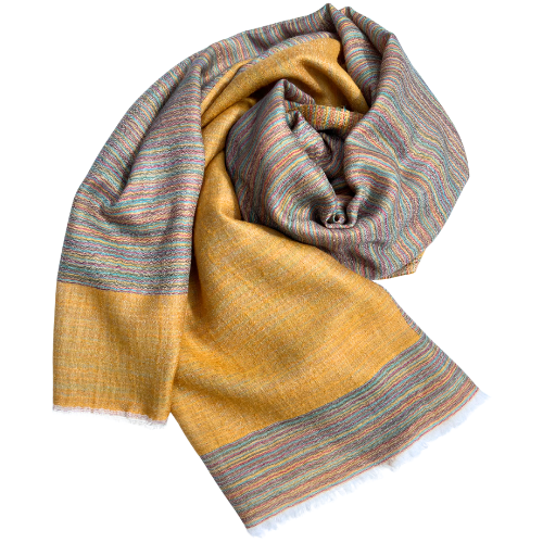 Linen–Wool Reversible Stole (marigold and multi-coloured)