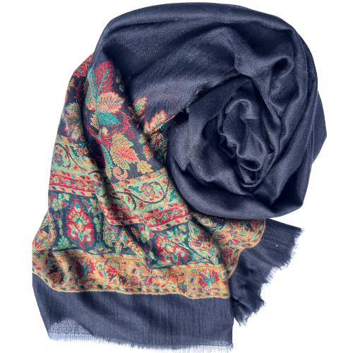Pure Pashmina Stole (black with jamawar autumn details)