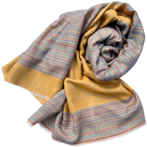 Linen–Wool Reversible Stole (marigold and multi-coloured)
