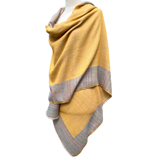 Linen–Wool Reversible Stole (marigold and multi-coloured)