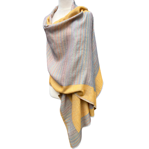 Linen–Wool Reversible Stole (marigold and multi-coloured)