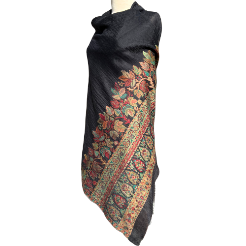 Pure Pashmina Stole (black with jamawar autumn details)