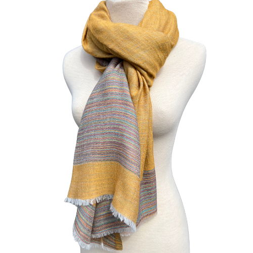 Linen–Wool Reversible Stole (marigold and multi-coloured)