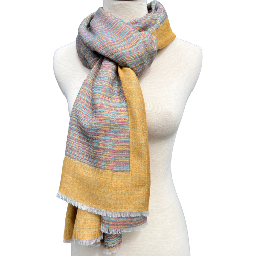 Linen–Wool Reversible Stole (marigold and multi-coloured)