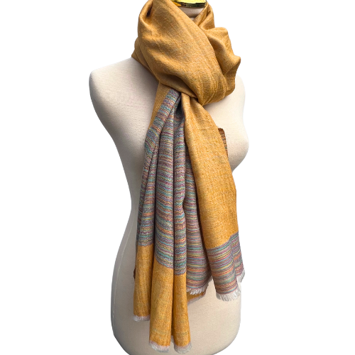 Linen–Wool Reversible Stole (marigold and multi-coloured)