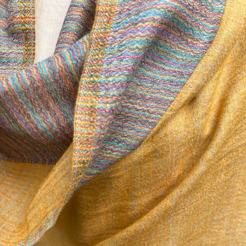 Linen–Wool Reversible Stole (marigold and multi-coloured)