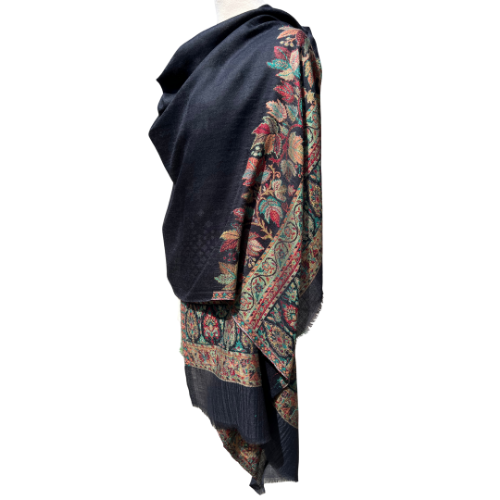 Pure Pashmina Stole (black with jamawar autumn details)