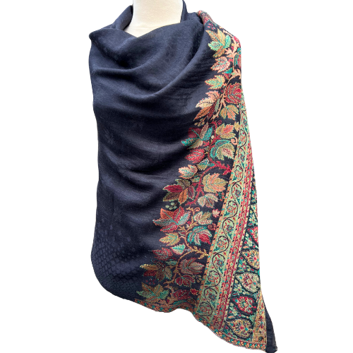 Pure Pashmina Stole (black with jamawar autumn details)
