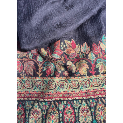 Pure Pashmina Stole (black with jamawar autumn details)