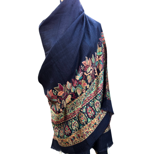 Pure Pashmina Stole (black with jamawar autumn details)